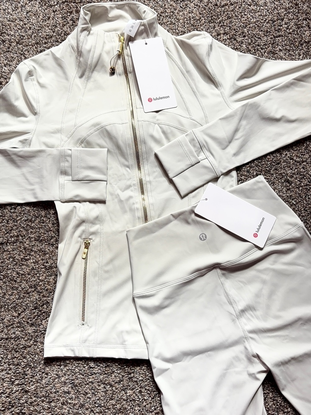 lululemon athletica Cream Zip Front Athletic Jacket with Gold Hardware